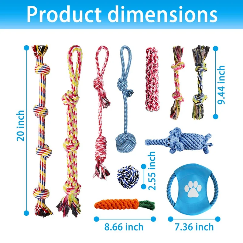 LOUTAN Dog Rope Toys for Aggressive Chewers Durable Tough Large Dog Chew Toys - Indestructible Small Dog & Puppy Teething Toys with 100% Washable Cotton Set of 11
