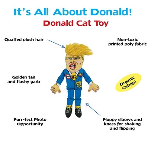 Juguetes para gatos divertidos de Parodia política de Donald Trump, gran regalo para gatos y sus personas, diseño ilustrado a mano, calidad premium, durable no tóxico, relleno de fibra y EE.UU. Grown Certified Organic Catnip