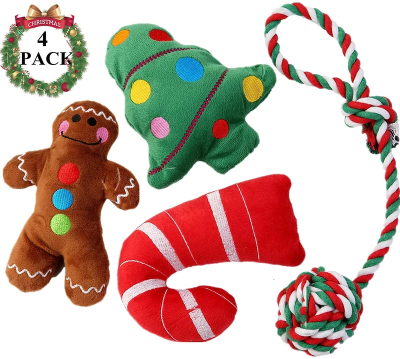 JPB - Juego de 4 juguetes de peluche para perros pequeños