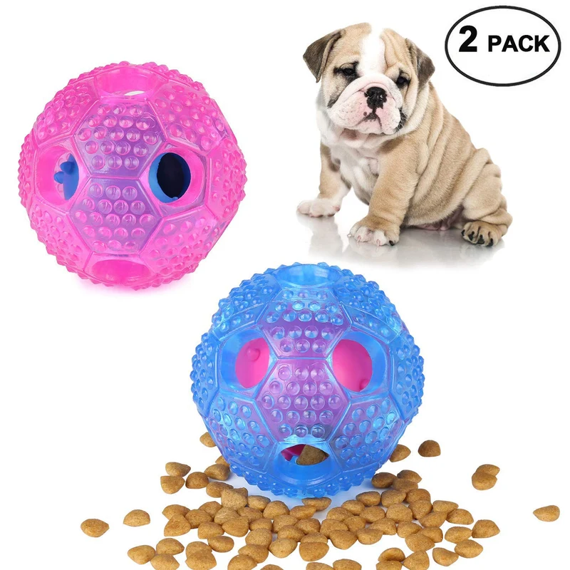 RENZCHU Juguete interactivo para perro, pelota de tratamiento IQ para dispensar alimentos, juguetes para perros pequeños, medianos, grandes, bola de masticación duradera, goma no tóxica y bola de perro hinchable, limpia los dientes
