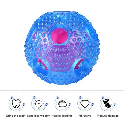 RENZCHU Juguete interactivo para perro, pelota de tratamiento IQ para dispensar alimentos, juguetes para perros pequeños, medianos, grandes, bola de masticación duradera, goma no tóxica y bola de perro hinchable, limpia los dientes
