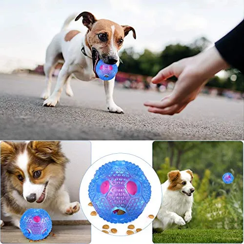 RENZCHU Juguete interactivo para perro, pelota de tratamiento IQ para dispensar alimentos, juguetes para perros pequeños, medianos, grandes, bola de masticación duradera, goma no tóxica y bola de perro hinchable, limpia los dientes