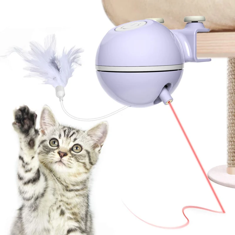 DADYPET Interactive Cat Toy, 2 in 1 Automatic 360 Degree Self Rotating Ball and Feather Toy for Cat Tree, Electronic Cat Laser Exercise Chaser Toy for Kitten