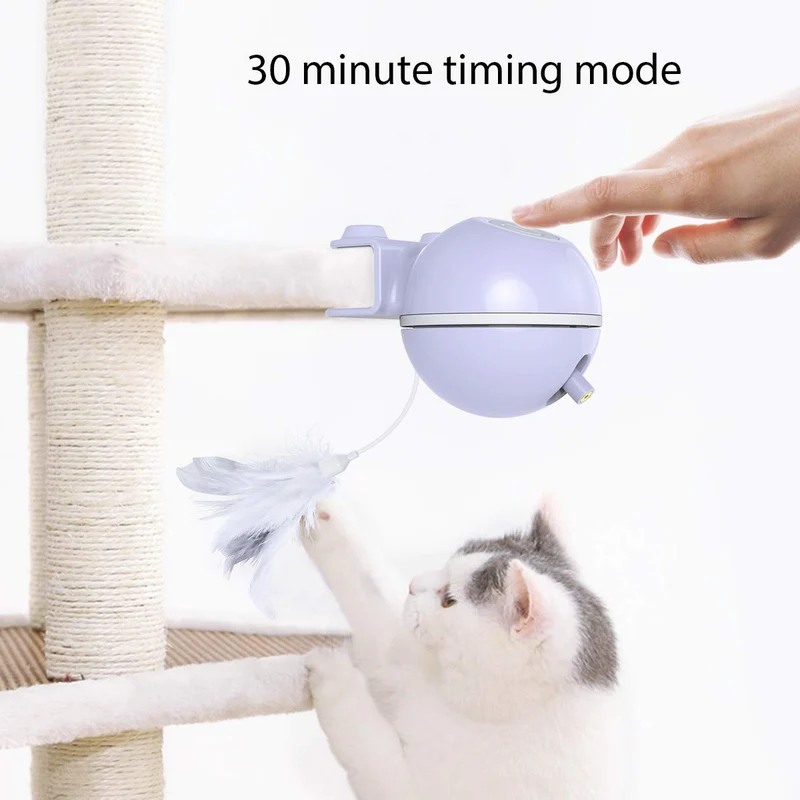 DADYPET Interactive Cat Toy, 2 in 1 Automatic 360 Degree Self Rotating Ball and Feather Toy for Cat Tree, Electronic Cat Laser Exercise Chaser Toy for Kitten