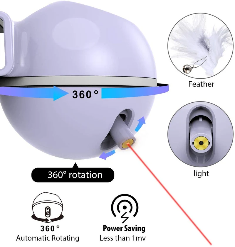DADYPET Interactive Cat Toy, 2 in 1 Automatic 360 Degree Self Rotating Ball and Feather Toy for Cat Tree, Electronic Cat Laser Exercise Chaser Toy for Kitten