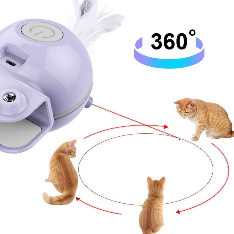 DADYPET Interactive Cat Toy, 2 in 1 Automatic 360 Degree Self Rotating Ball and Feather Toy for Cat Tree, Electronic Cat Laser Exercise Chaser Toy for Kitten
