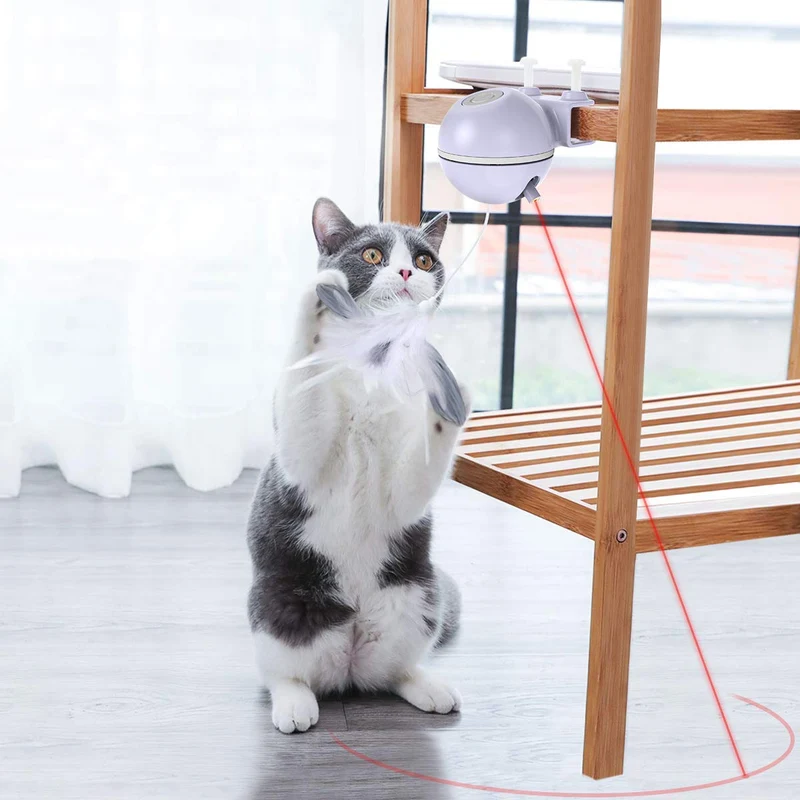 DADYPET Interactive Cat Toy, 2 in 1 Automatic 360 Degree Self Rotating Ball and Feather Toy for Cat Tree, Electronic Cat Laser Exercise Chaser Toy for Kitten