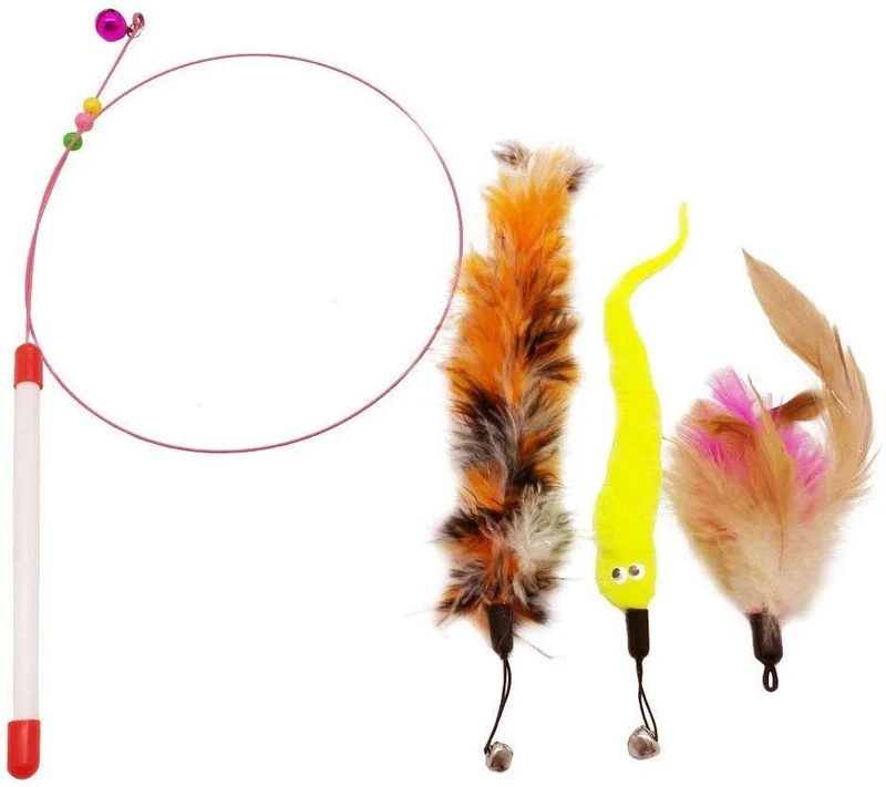 Cat Toys – Surtido Pack 20 Piezas Contiene Wand Varita Teaser Refill Ferret juguetes interactivos Pliegue bolas Furry Ratones bola con Bell mejor Catnip juguetes mouse de peluche con sonajero, mejor regalo de Navidad para Kitty