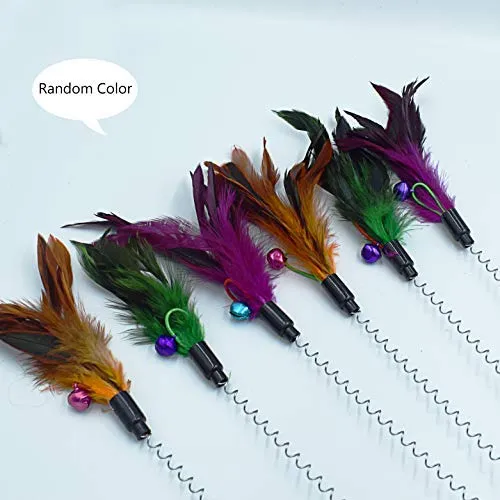 Cat Teaser Wand, 3 Packs Update Metal Wire Spring Cat Toy with Feather and Bell Sucker Cat Teaser Rod Interactive Cat Tease Toys