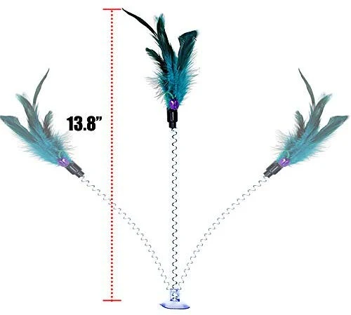 Cat Teaser Wand, 3 Packs Update Metal Wire Spring Cat Toy with Feather and Bell Sucker Cat Teaser Rod Interactive Cat Tease Toys