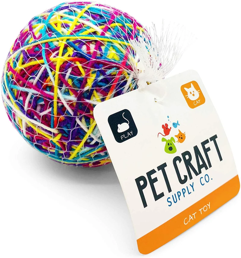 Pet Craft Supply Yowlin' Yarn - Multi Color Yarn Balls with Rattle Cat Toys