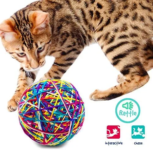 Pet Craft Supply Yowlin' Yarn - Multi Color Yarn Balls with Rattle Cat Toys