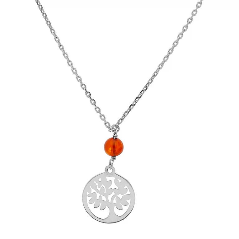 Collier boule d’ambre et arbre de vie – Argent 925 rhodié | Azuline