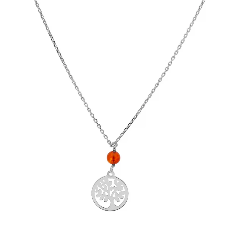 Collier boule d’ambre et arbre de vie – Argent 925 rhodié | Azuline
