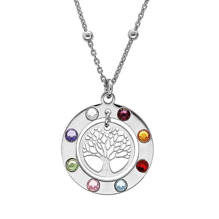 Collier arbre de vie serti d’oxydes multi couleurs ajouré – Argent 925 rhodié | Azuline