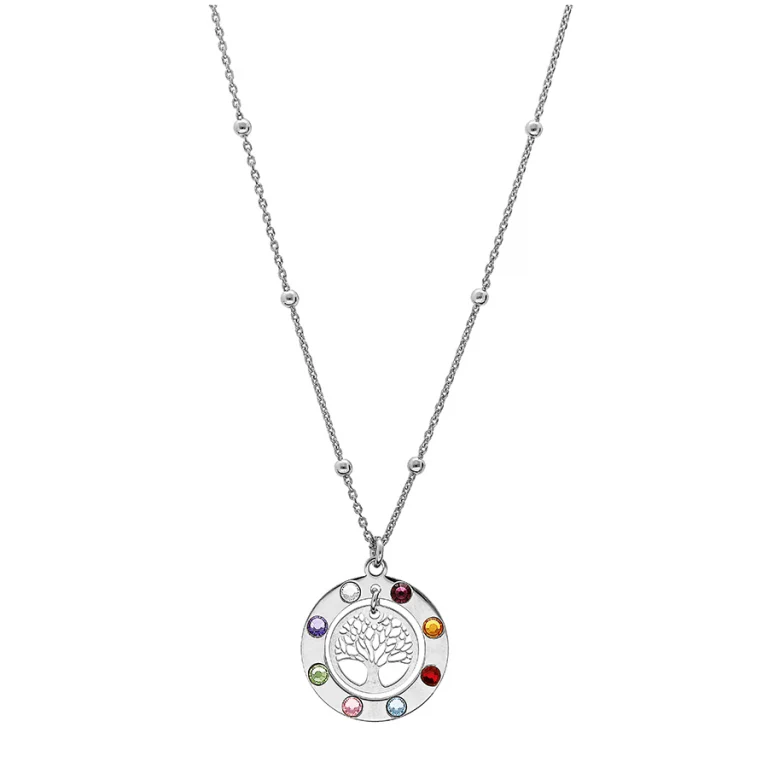 Collier arbre de vie serti d’oxydes multi couleurs ajouré – Argent 925 rhodié | Azuline