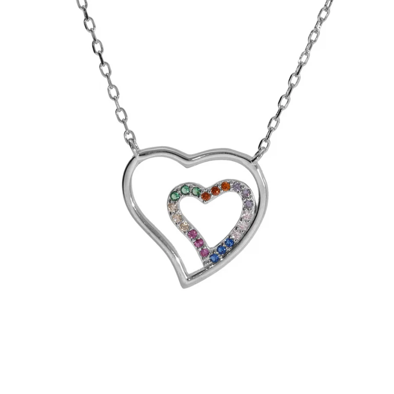 Collier cœur serti d’oxydes multicolores – Argent 925 rhodié | Azuline