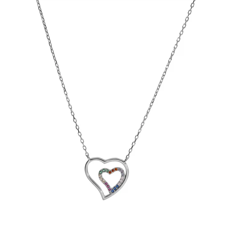 Collier cœur serti d’oxydes multicolores – Argent 925 rhodié | Azuline
