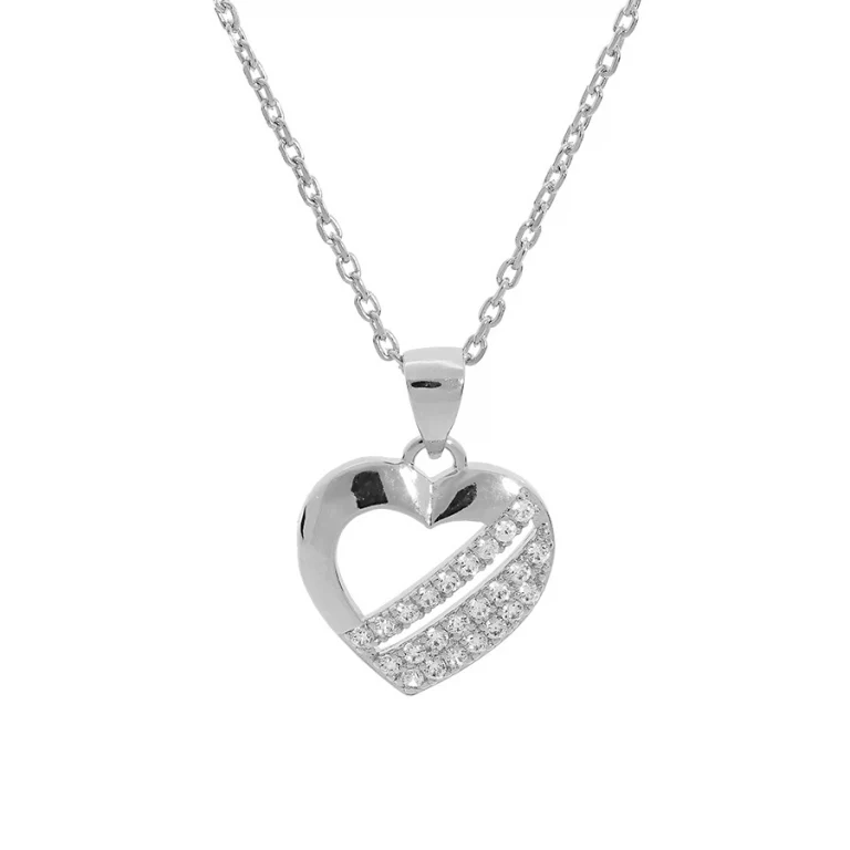 Collier cœur ajouré à trois barres serties d’oxydes – Argent 925 rhodié | Azuline