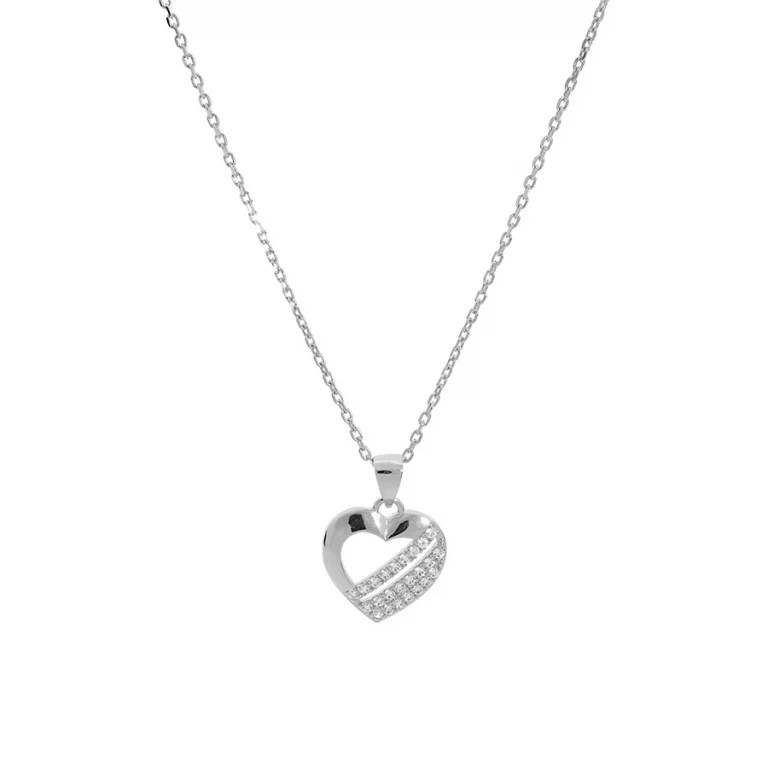 Collier cœur ajouré à trois barres serties d’oxydes – Argent 925 rhodié | Azuline