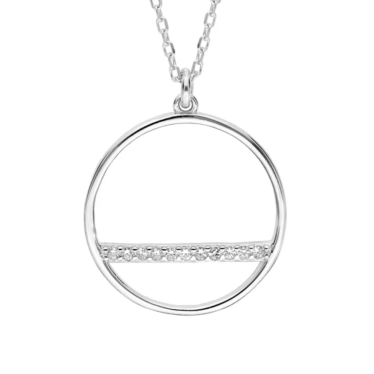 Collier cercle et barrette sertie d’oxydes blancs – Argent 925 rhodié | Azuline
