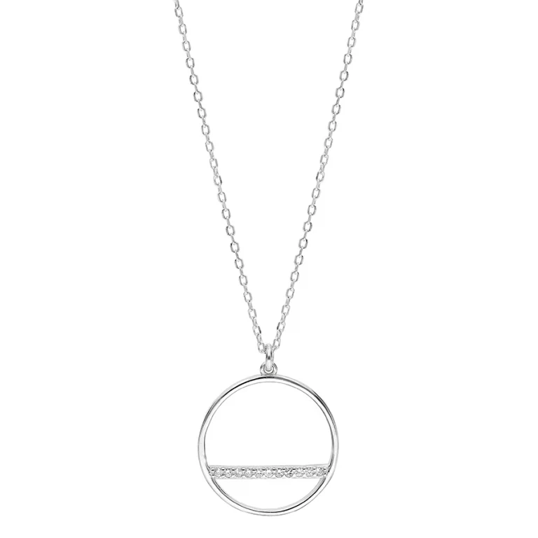 Collier cercle et barrette sertie d’oxydes blancs – Argent 925 rhodié | Azuline