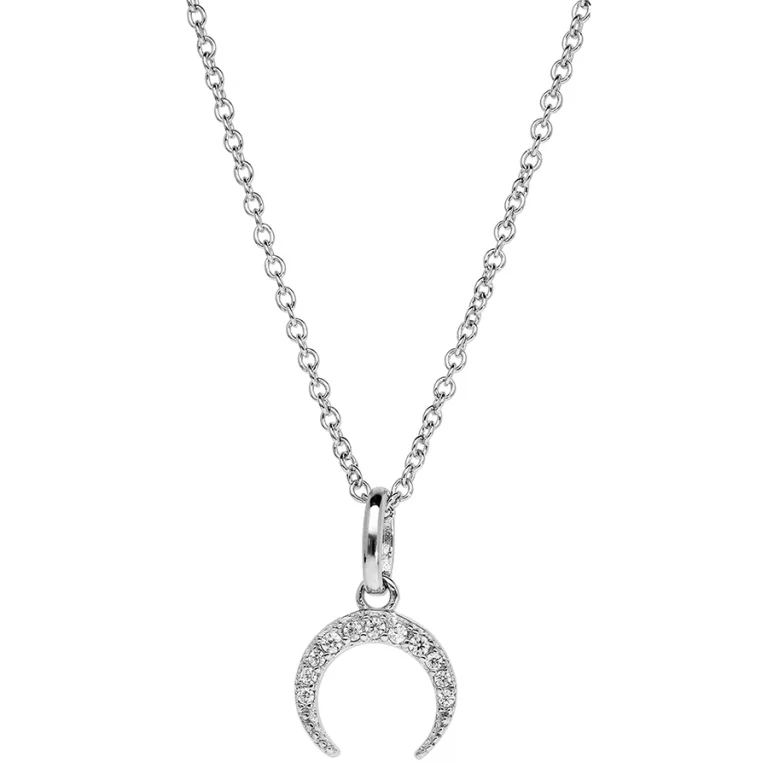 Collier demi lune serti d’oxydes blancs – Argent 925 rhodié | Azuline