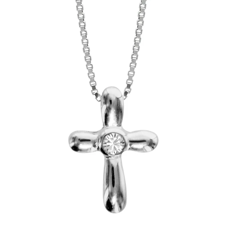 Collier croix à 1 oxyde clos – Argent 925 rhodié | Azuline