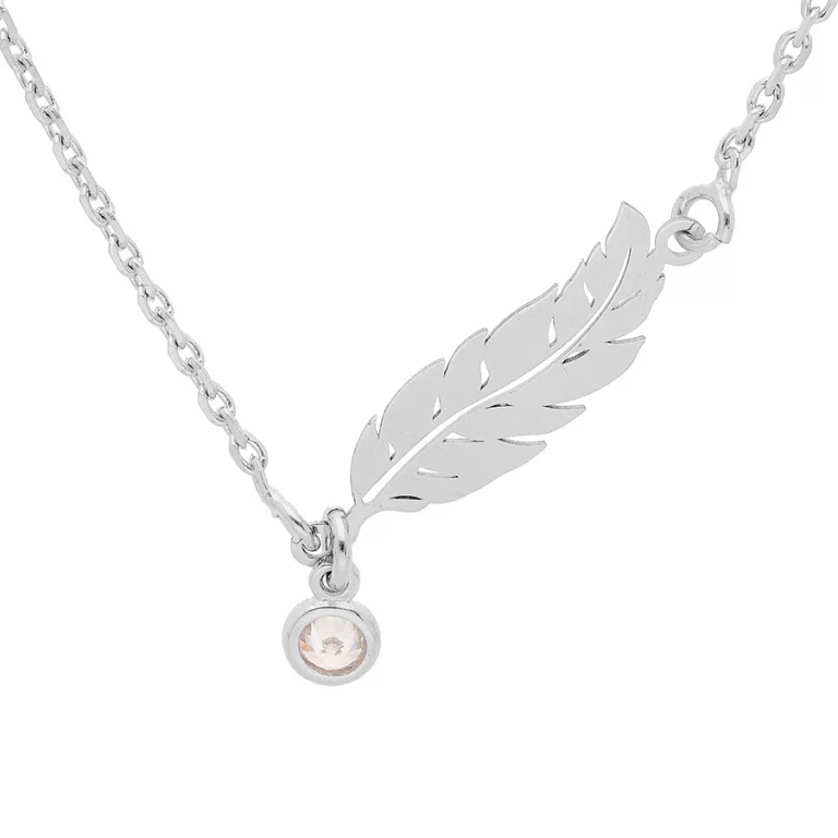 Collier plume à oxyde blanc clos petit modèle – Argent 925 rhodié | Azuline