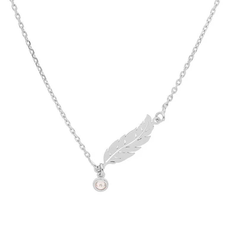 Collier plume à oxyde blanc clos petit modèle – Argent 925 rhodié | Azuline
