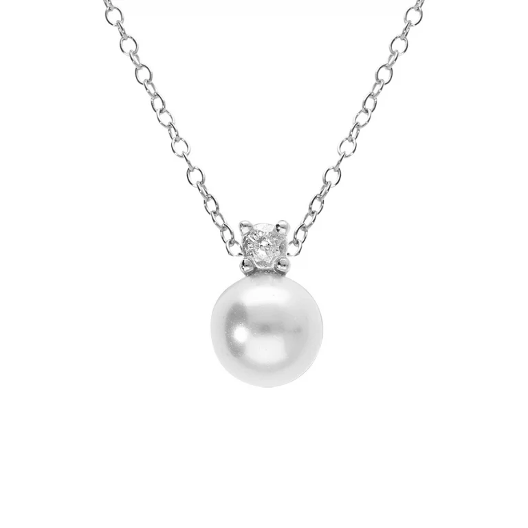 Collier perle blanche imitation 8 mm et oxyde – Argent 925 rhodié | Azuline