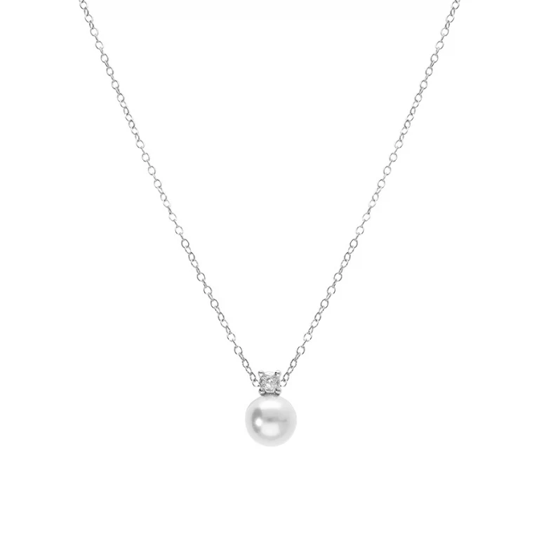 Collier perle blanche imitation 8 mm et oxyde – Argent 925 rhodié | Azuline