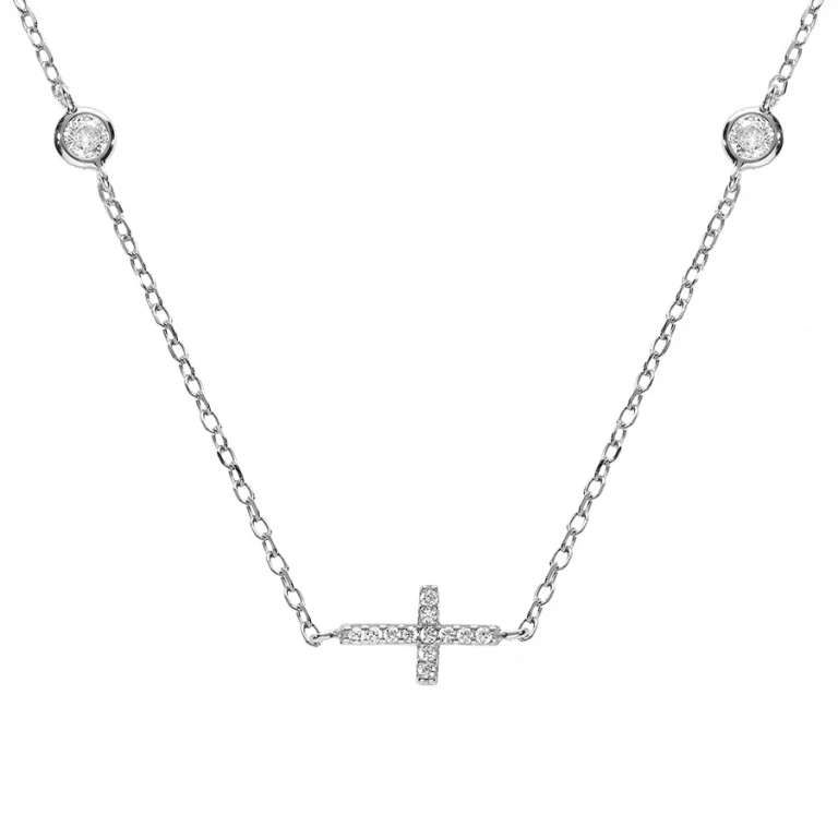 Collier croix horizontale et oxydes sertis clos – Argent 925 rhodié | Azuline