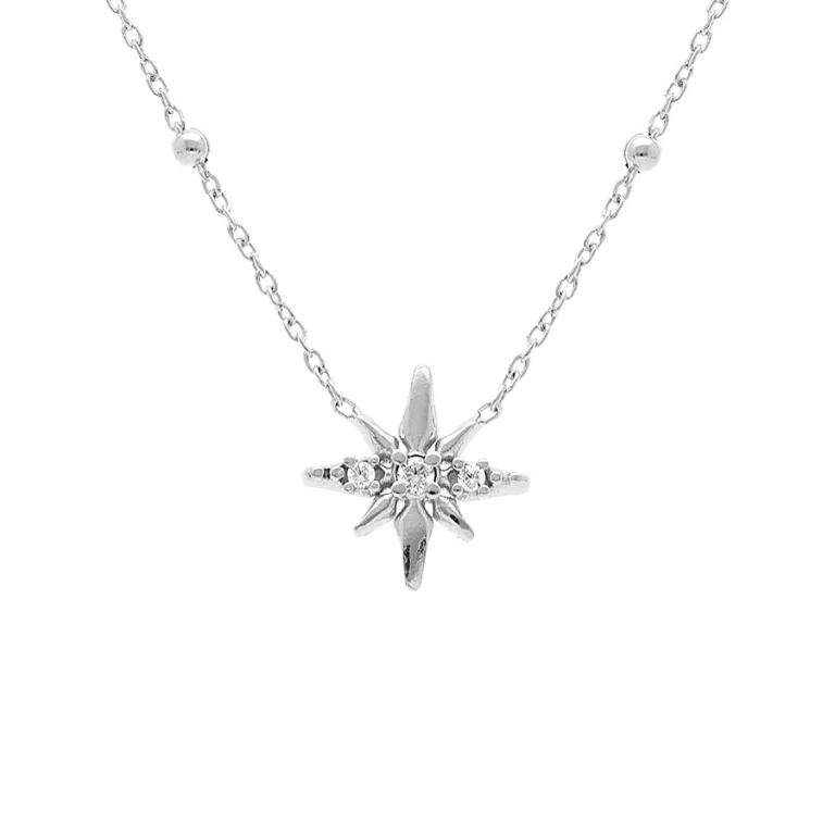 Collier étoile serti d’oxydes blancs grand modèle – Argent 925 rhodié | Azuline