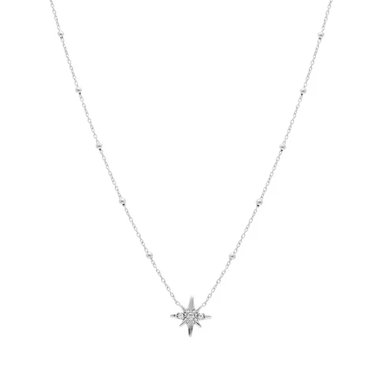 Collier étoile serti d’oxydes blancs grand modèle – Argent 925 rhodié | Azuline