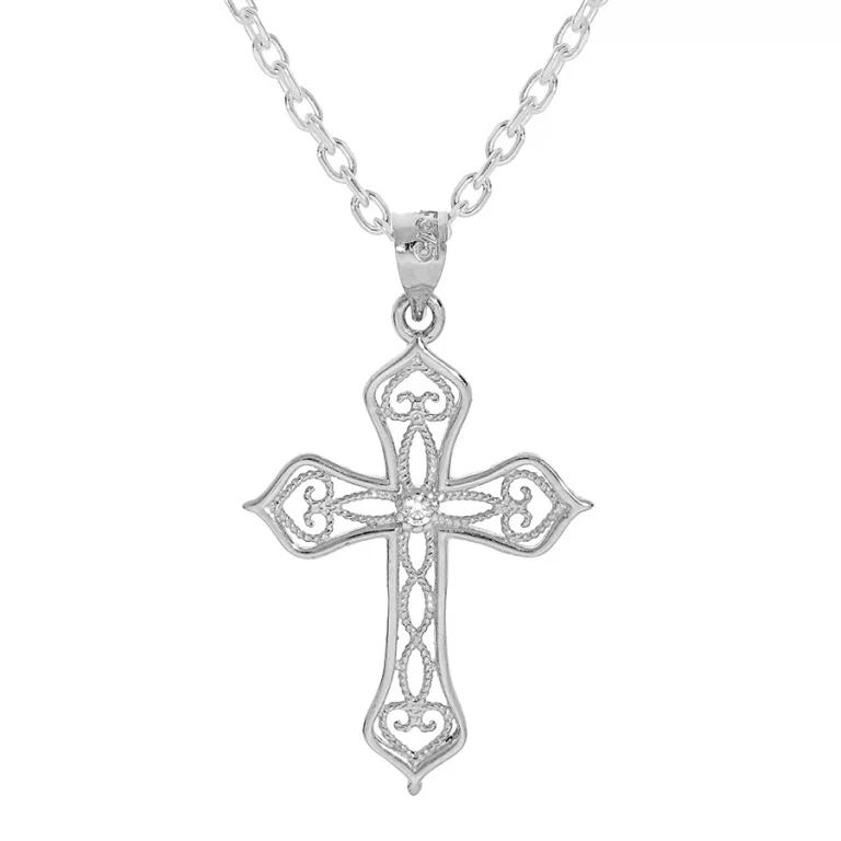 Collier croix à oxyde blanc filigrané – Argent 925 rhodié | Azuline
