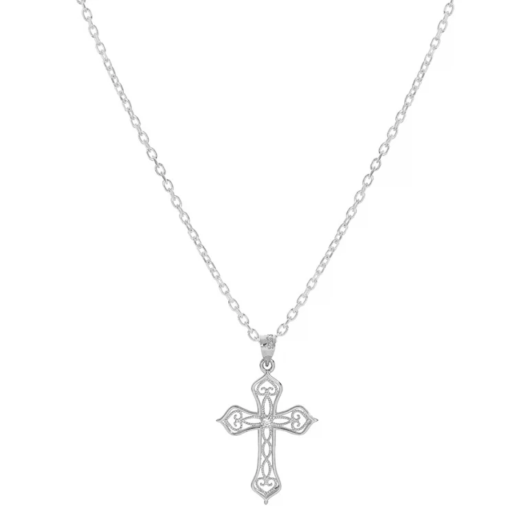 Collier croix à oxyde blanc filigrané – Argent 925 rhodié | Azuline
