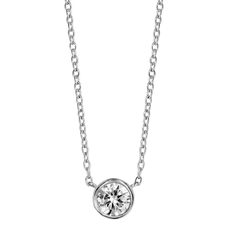 Collier solitaire à solitaire diamètre 5 mm – Argent 925 rhodié | Azuline