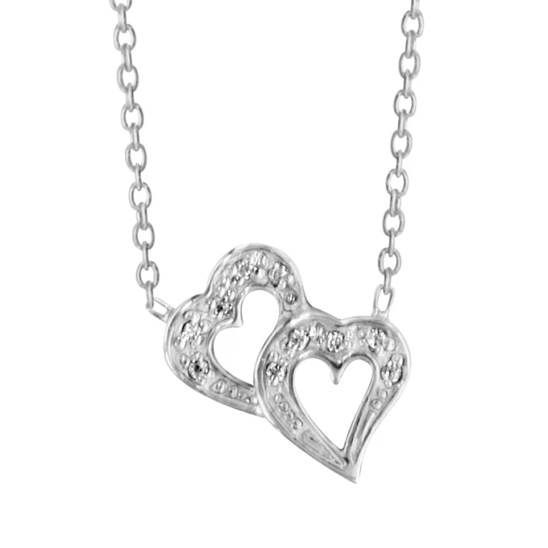 Collier deux cœurs sertis d’oxydes blancs – Argent 925 rhodié | Azuline