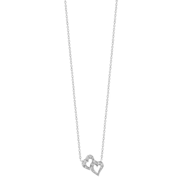 Collier deux cœurs sertis d’oxydes blancs – Argent 925 rhodié | Azuline
