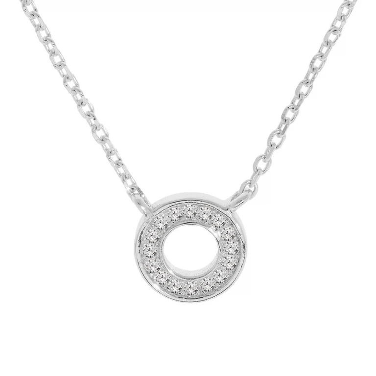 Collier petit cercle pavé d’oxydes blancs – Argent 925 rhodié | Azuline