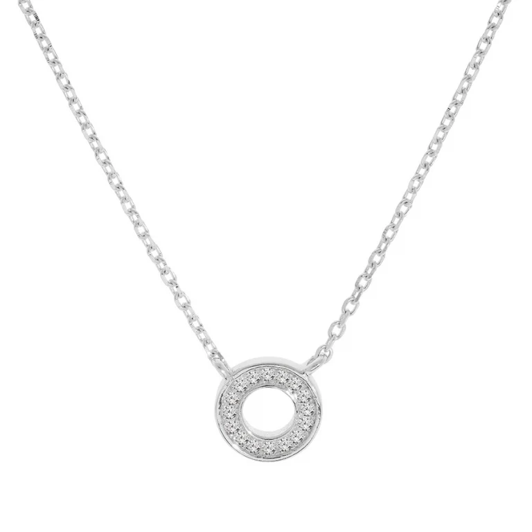 Collier petit cercle pavé d’oxydes blancs – Argent 925 rhodié | Azuline