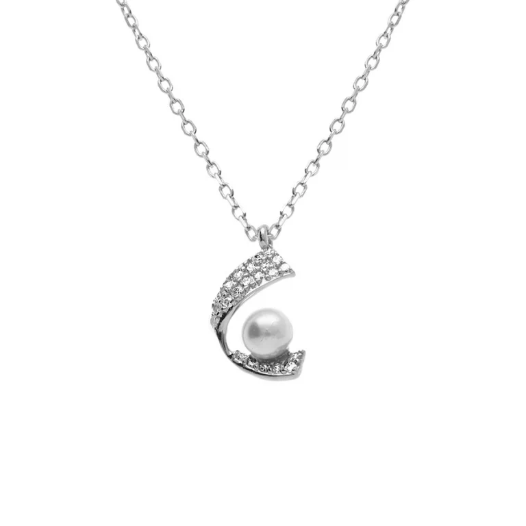 Collier pendentif à perle blanche imitation – Argent 925 rhodié | Azuline