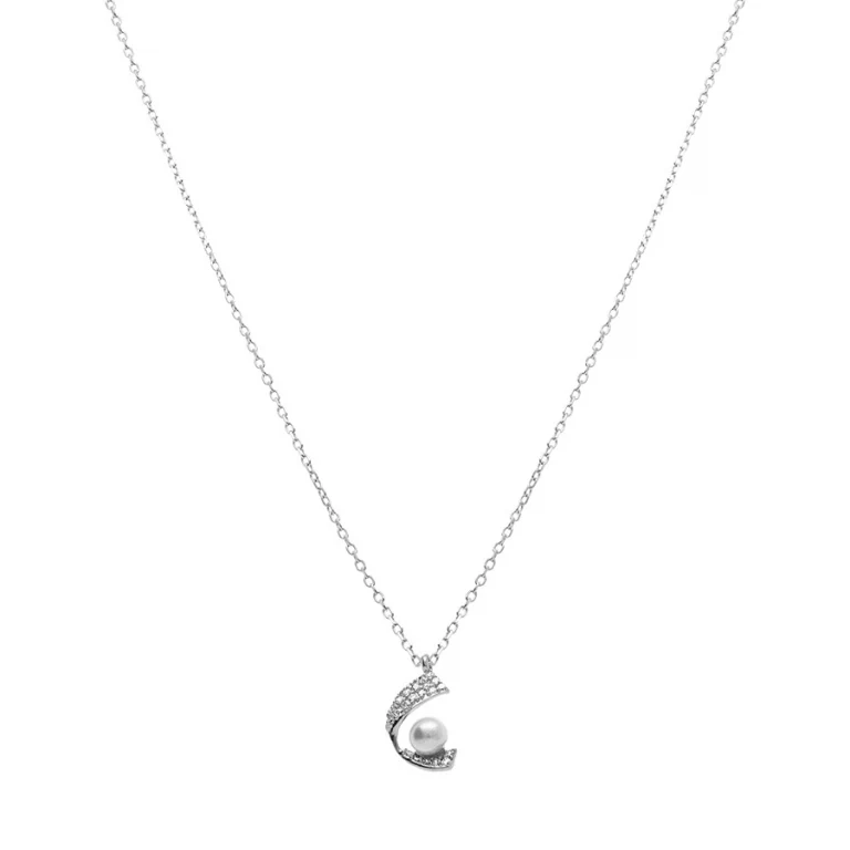 Collier pendentif à perle blanche imitation – Argent 925 rhodié | Azuline