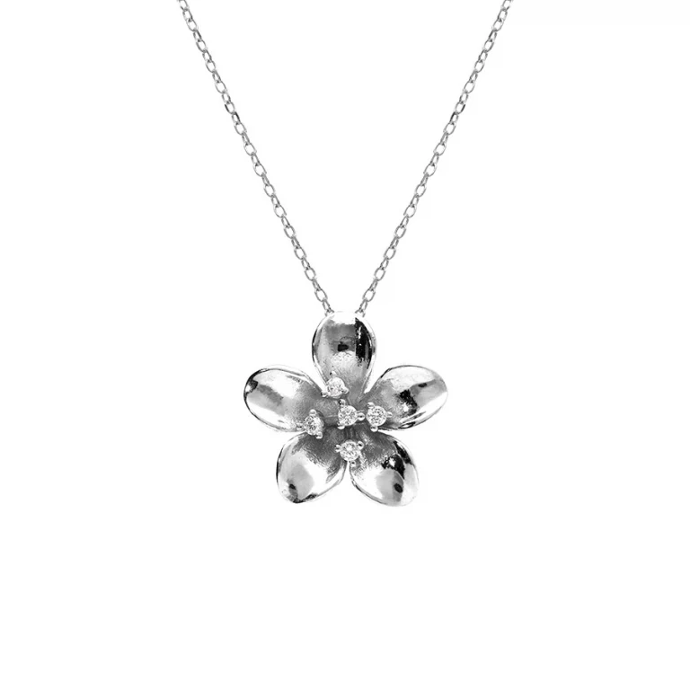 Collier fleur à pétales en relief et oxyde central – Argent 925 rhodié | Azuline