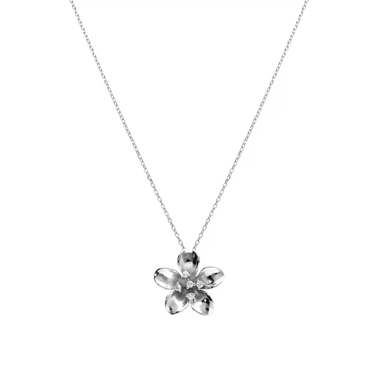 Collier fleur à pétales en relief et oxyde central – Argent 925 rhodié | Azuline
