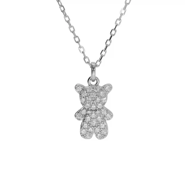 Collier ourson serti d’oxydes blancs – Argent 925 rhodié | Azuline