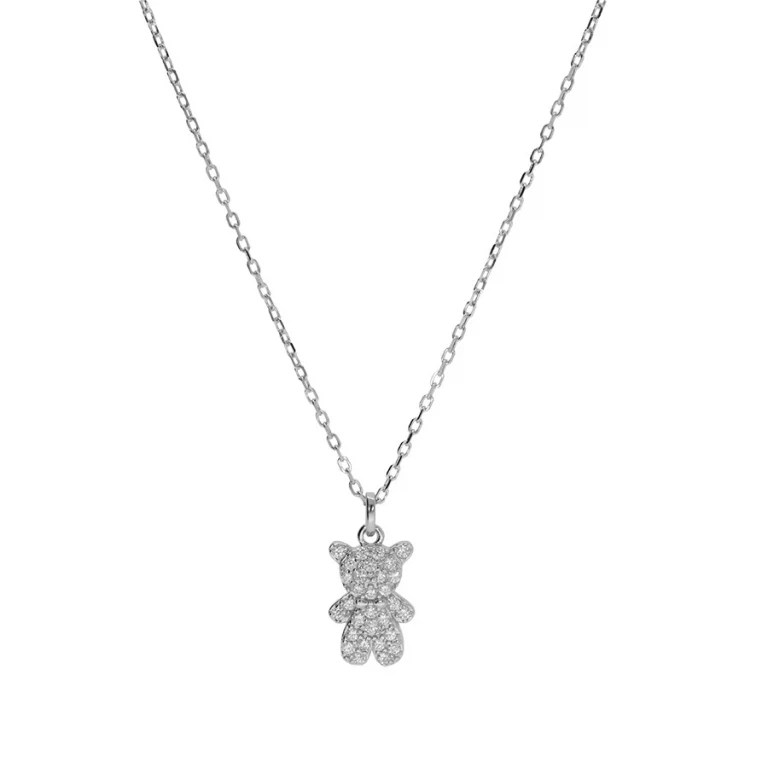 Collier ourson serti d’oxydes blancs – Argent 925 rhodié | Azuline