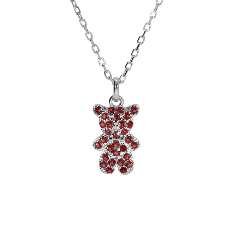 Collier ourson serti d’oxydes roses – Argent 925 rhodié | Azuline