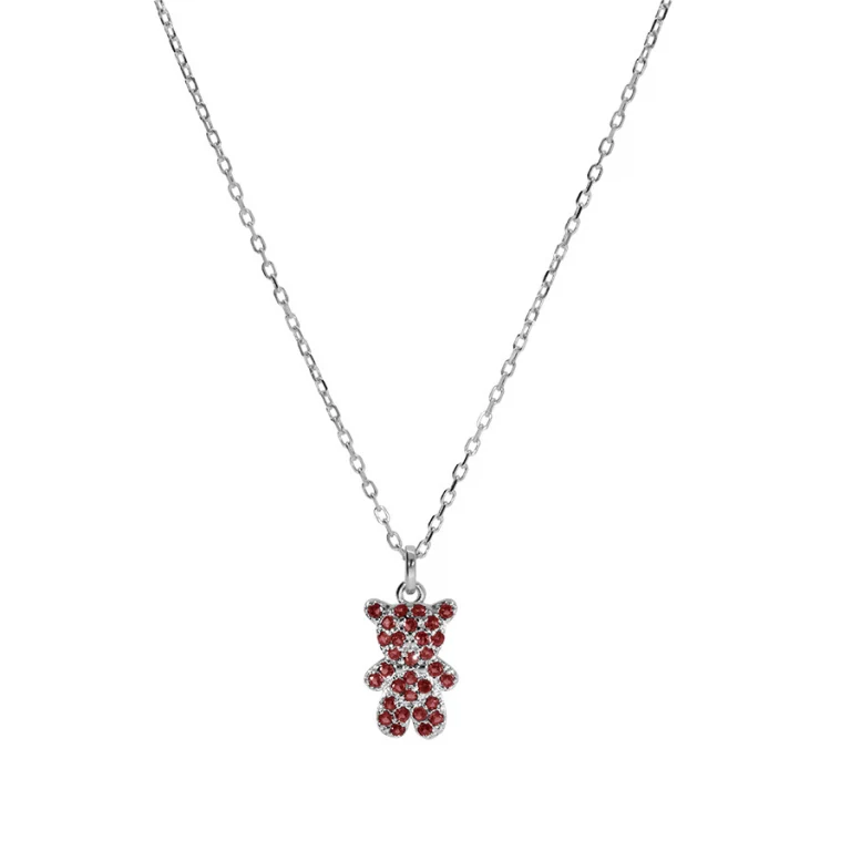 Collier ourson serti d’oxydes roses – Argent 925 rhodié | Azuline
